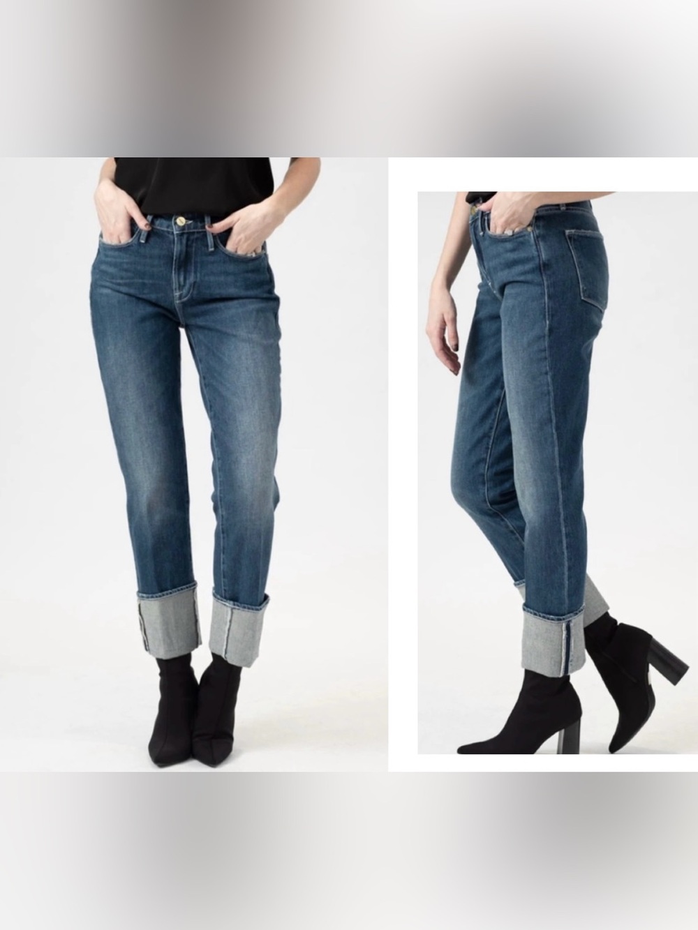 FRAME Le High Straight Big Cuff Jean Park City Denim Stretch Crop Ankle Size 28